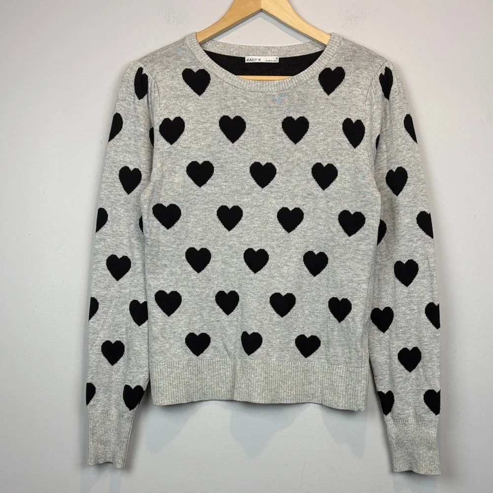 Kaily K Heart Print Knit Sweater | Playful Parisian Casual - Picture 2 of 10